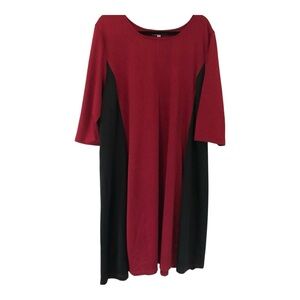 Red A-Line 3/4 Sleeve Crew Neck Dress for Work